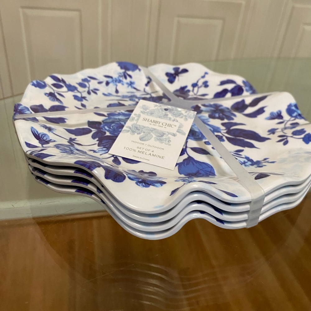 Shabby Chic Blue Floral Melamine Salad  Plates 9”